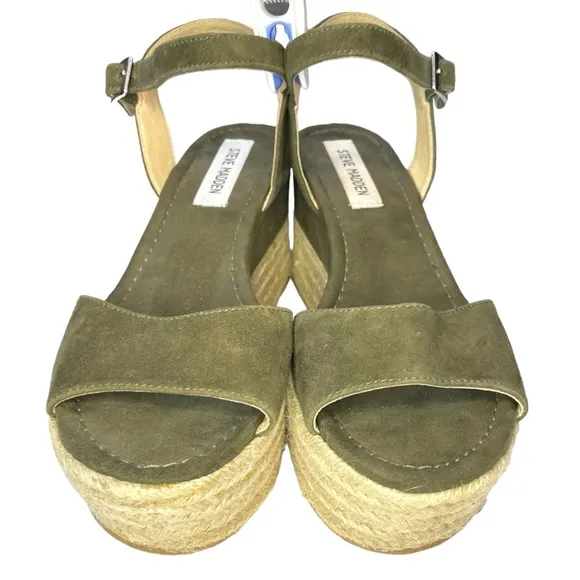 Steve Madden Kianna Espadrille Platform Olive Green Buckle Open Toe Size 7.5