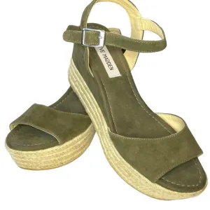 Steve Madden Kianna Espadrille Platform Olive Green Buckle Open Toe Size 7.5