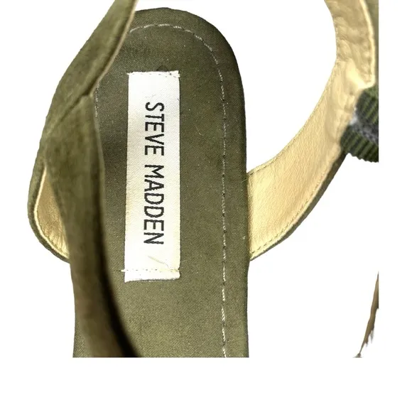 Steve Madden Kianna Espadrille Platform Olive Green Buckle Open Toe Size 7.5