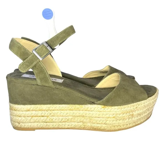 Steve Madden Kianna Espadrille Platform Olive Green Buckle Open Toe Size 7.5