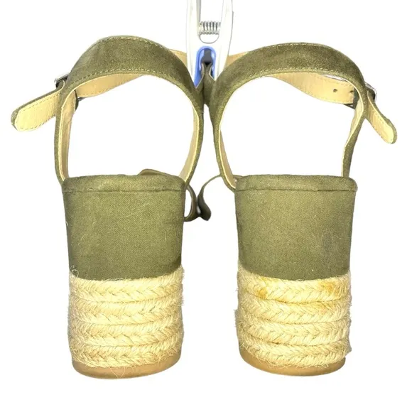 Steve Madden Kianna Espadrille Platform Olive Green Buckle Open Toe Size 7.5