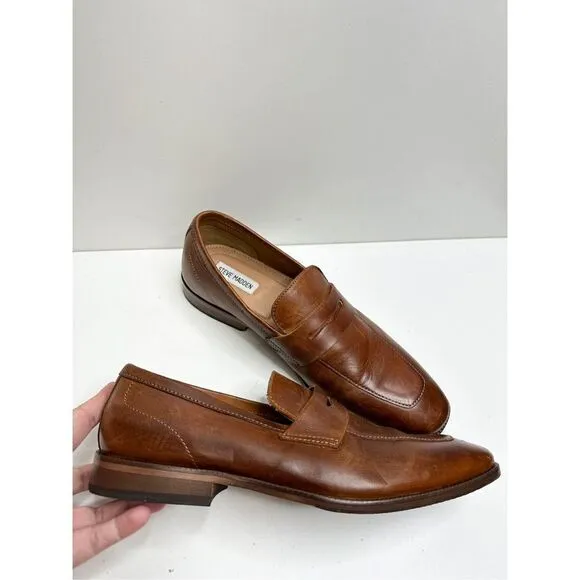 Steve Madden Penny Loafer Mens Size 8.5D Brown Cognac Leather Darlton Shoes