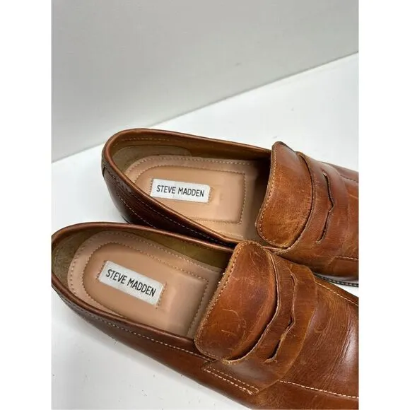 Steve Madden Penny Loafer Mens Size 8.5D Brown Cognac Leather Darlton Shoes