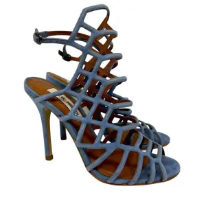 Steve Madden‎ Slithur Size 7 Leather Light Blue Suede Strappy Cage Heels Sandals