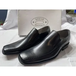 Steve Madden Trace Dress Leather Men's Black Square Toe Loafers Slip On Shoes 12