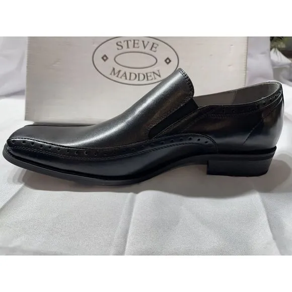 Steve Madden Trace Dress Leather Men's Black Square Toe Loafers Slip On Shoes 12