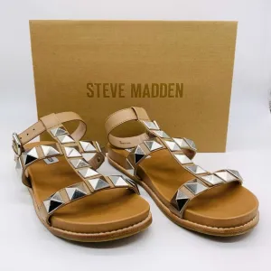 Steve Madden Women's Daft Metal Embellishment Tan Flat Sandals