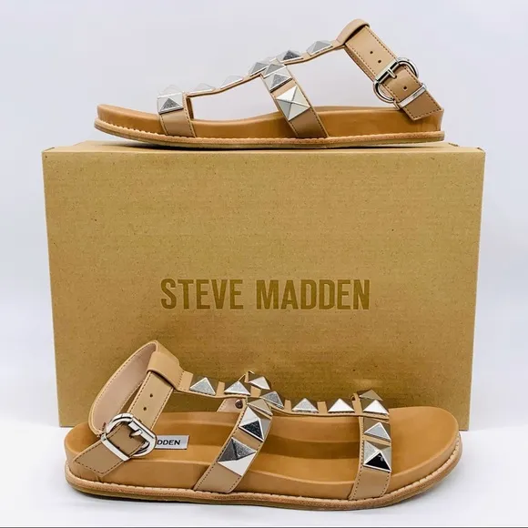 Steve Madden Women's Daft Metal Embellishment Tan Flat Sandals