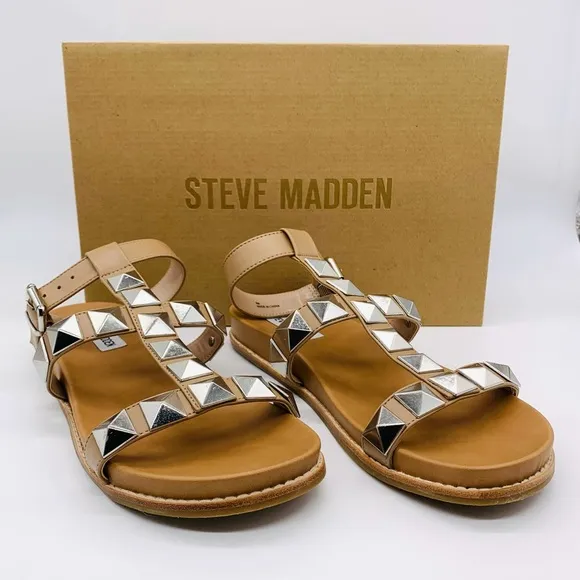 Steve Madden Women's Daft Metal Embellishment Tan Flat Sandals