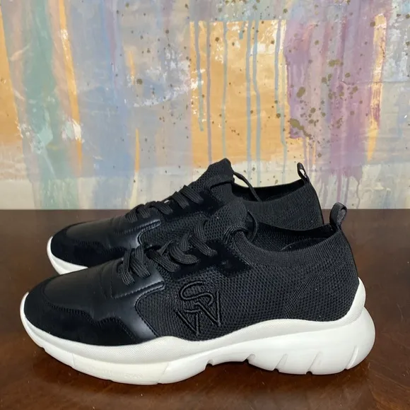 Stuart Weitzman 5050 Stretch Knit Chunky Runner Sneakers  in Black Women 10