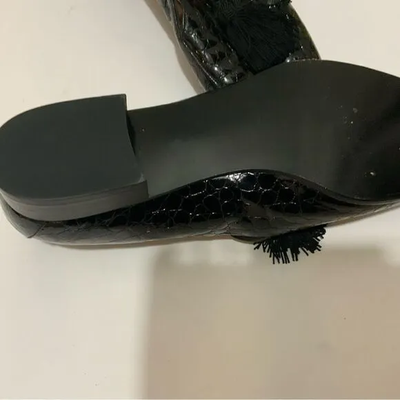 Stuart Weitzman &quot;Razmataz&quot; Black Croc Leather Tassel Dress Loafers US Wm Sz 8N