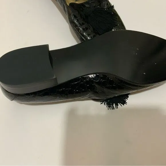 Stuart Weitzman &quot;Razmataz&quot; Black Croc Leather Tassel Dress Loafers US Wm Sz 8N