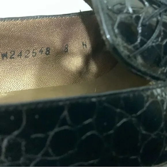 Stuart Weitzman &quot;Razmataz&quot; Black Croc Leather Tassel Dress Loafers US Wm Sz 8N