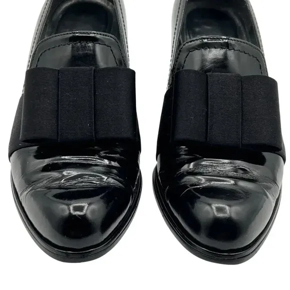 Stuart Weitzman Atabow Womens 5M Black Block Heel Loafers Bow Prairie Shoes