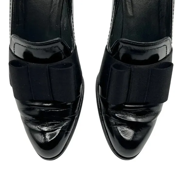 Stuart Weitzman Atabow Womens 5M Black Block Heel Loafers Bow Prairie Shoes