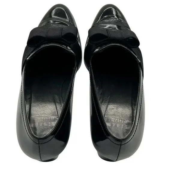 Stuart Weitzman Atabow Womens 5M Black Block Heel Loafers Bow Prairie Shoes