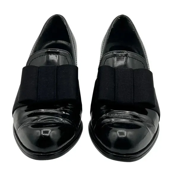 Stuart Weitzman Atabow Womens 5M Black Block Heel Loafers Bow Prairie Shoes