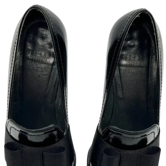 Stuart Weitzman Atabow Womens 5M Black Block Heel Loafers Bow Prairie Shoes