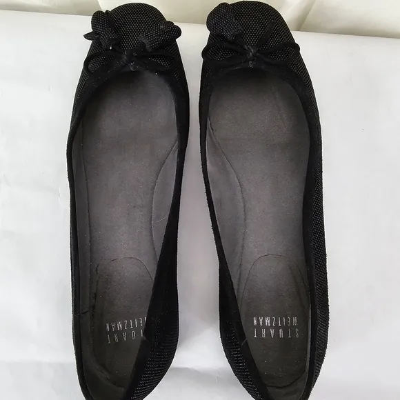 Stuart Weitzman Black Ballet Flats Textured Bow Tassel Size 7.5