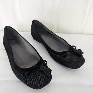 Stuart Weitzman Black Ballet Flats Textured Bow Tassel Size 7.5