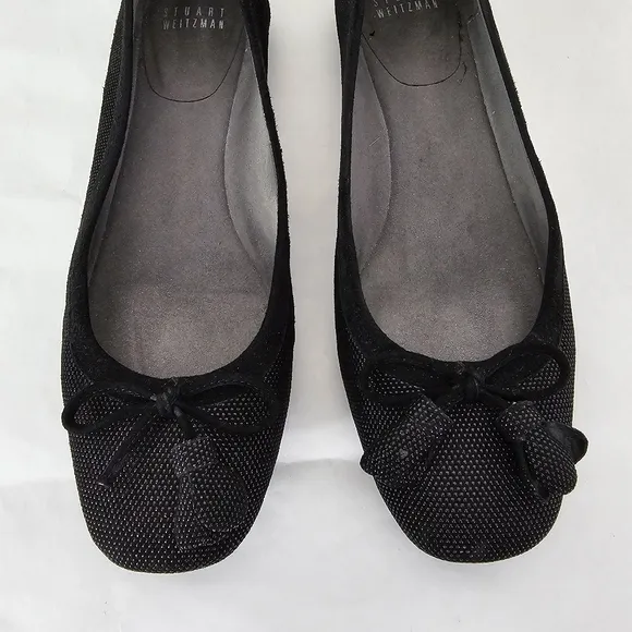 Stuart Weitzman Black Ballet Flats Textured Bow Tassel Size 7.5