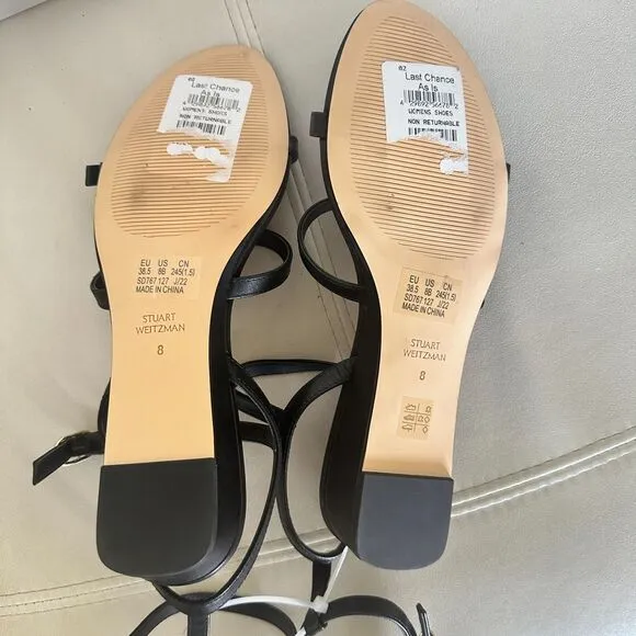 Stuart Weitzman Black Strappy Gracian Buckle Sandals Size 8B New