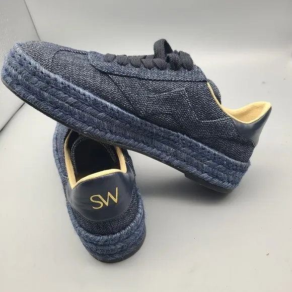 Stuart Weitzman Daryl Platform Espadrille Canvas Sneakers Indigo sz 8.5 new