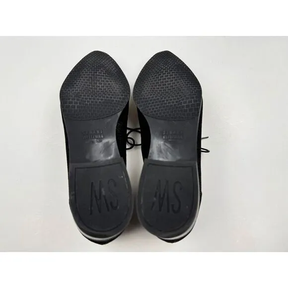 Stuart Weitzman Derbies Flats Women 7.5M Pointed Toe Lace-up Black‎ White