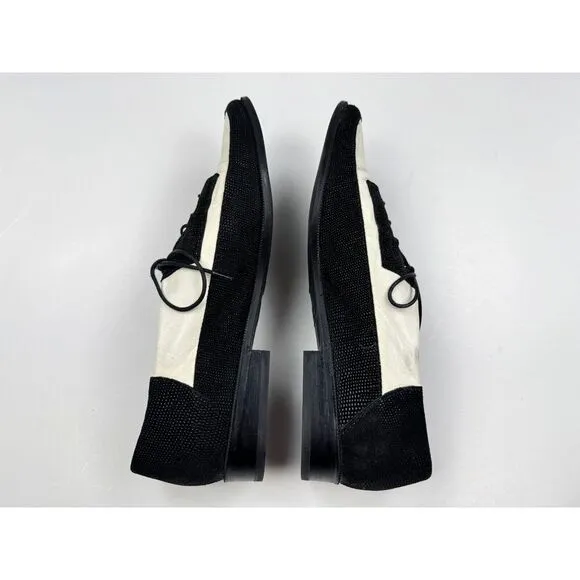 Stuart Weitzman Derbies Flats Women 7.5M Pointed Toe Lace-up Black‎ White