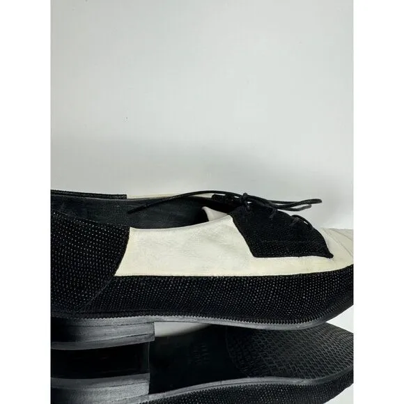 Stuart Weitzman Derbies Flats Women 7.5M Pointed Toe Lace-up Black‎ White