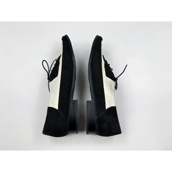 Stuart Weitzman Derbies Flats Women 7.5M Pointed Toe Lace-up Black‎ White