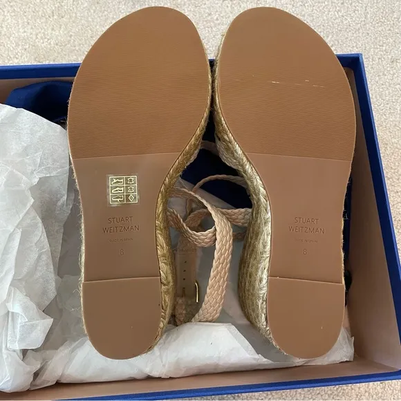 Stuart Weitzman Elsie Cream Espadrille Sandals, size 8 NWT