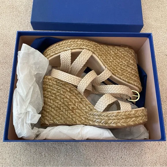 Stuart Weitzman Elsie Cream Espadrille Sandals, size 8 NWT