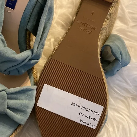 Stuart Weitzman Espadrilles Platform Sandals Wedges Blue Leather