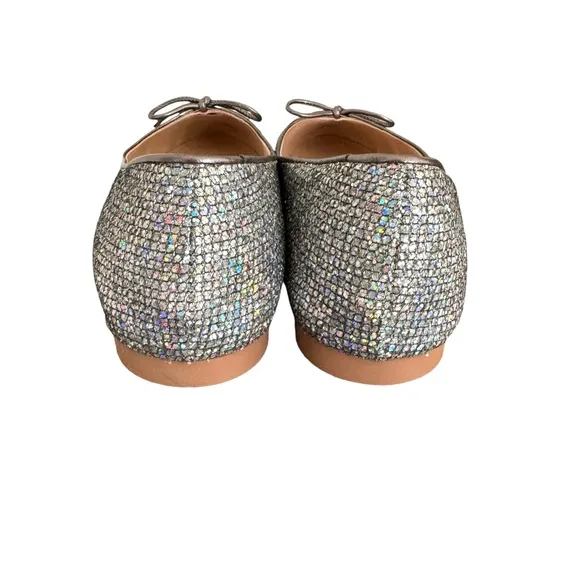 Stuart Weitzman Gabby Aurora Metallic Silver Bow Detail Ballet Flats Women’s