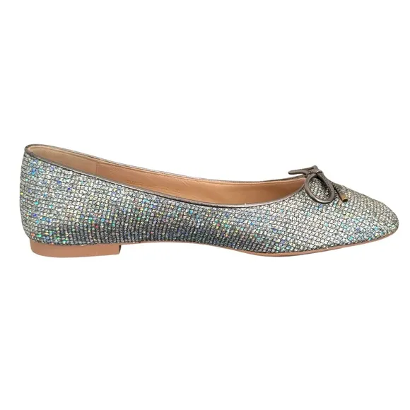 Stuart Weitzman Gabby Aurora Metallic Silver Bow Detail Ballet Flats Women’s