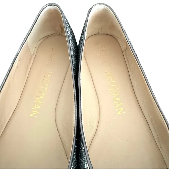 Stuart Weitzman Gabby Aurora Metallic Silver Bow Detail Ballet Flats Women’s