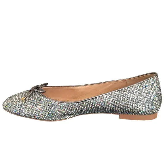 Stuart Weitzman Gabby Aurora Metallic Silver Bow Detail Ballet Flats Women’s