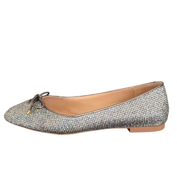 Stuart Weitzman Gabby Aurora Metallic Silver Bow Detail Ballet Flats Women’s
