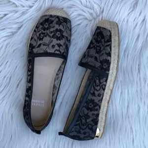 Stuart Weitzman Meshuga Black Lace Womens Flat Espadrilles, size 8