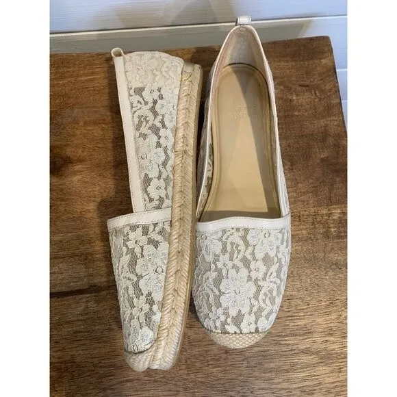 Stuart Weitzman Meshuga Ivory Lace Espadrille Flats size 9