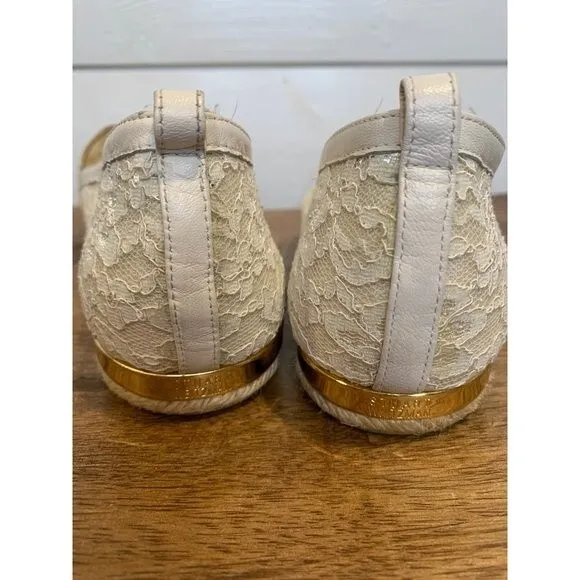 Stuart Weitzman Meshuga Ivory Lace Espadrille Flats size 9