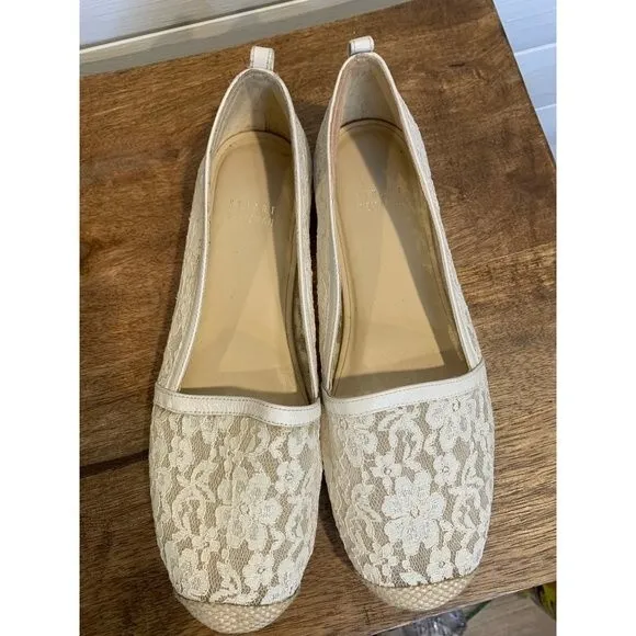 Stuart Weitzman Meshuga Ivory Lace Espadrille Flats size 9