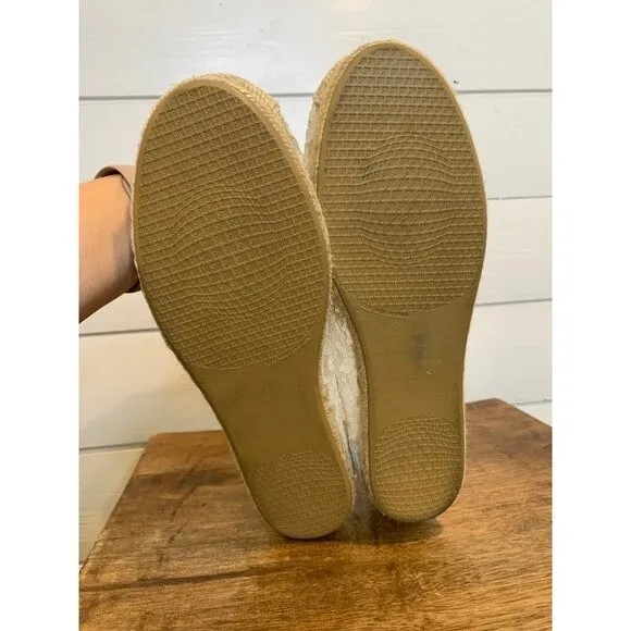 Stuart Weitzman Meshuga Ivory Lace Espadrille Flats size 9