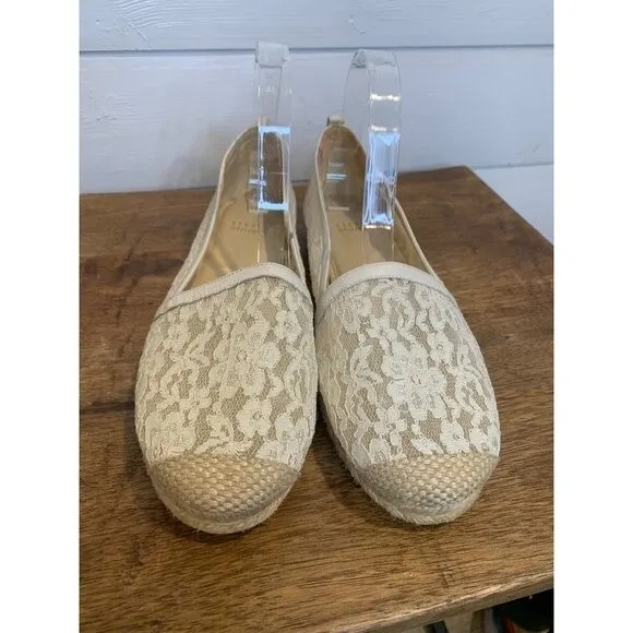 Stuart Weitzman Meshuga Ivory Lace Espadrille Flats size 9