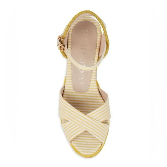 Stuart Weitzman Mirela Striped Wedge Espadrilles Yellow White Womens Size 7.5