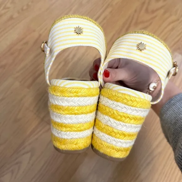 Stuart Weitzman Mirela Striped Wedge Espadrilles Yellow White Womens Size 7.5