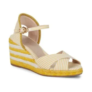 Stuart Weitzman Mirela Striped Wedge Espadrilles Yellow White Womens Size 7.5