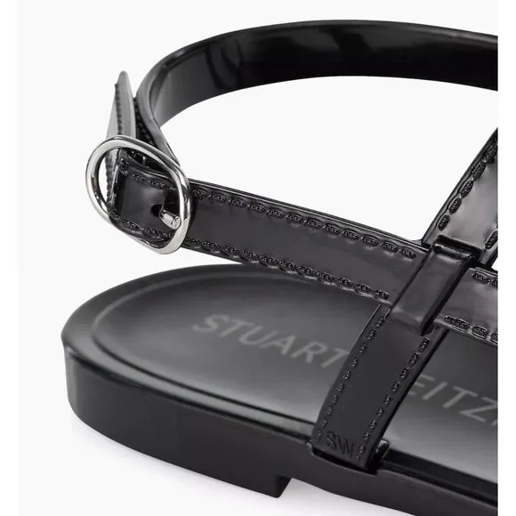 stuart weitzman New Solid Black Jelly Flat Thong Sandals 7