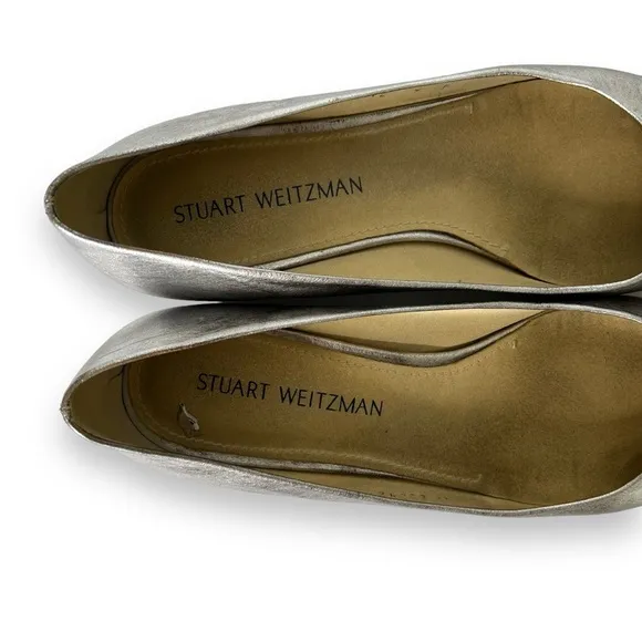Stuart Weitzman Shirley Metallic Silver Classic Pointed Toe Slip-On Flats Shoe 9